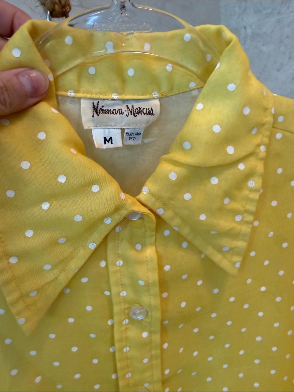 Vintage Neiman Marcus Yellow Polka Dot Button-Up Blouse